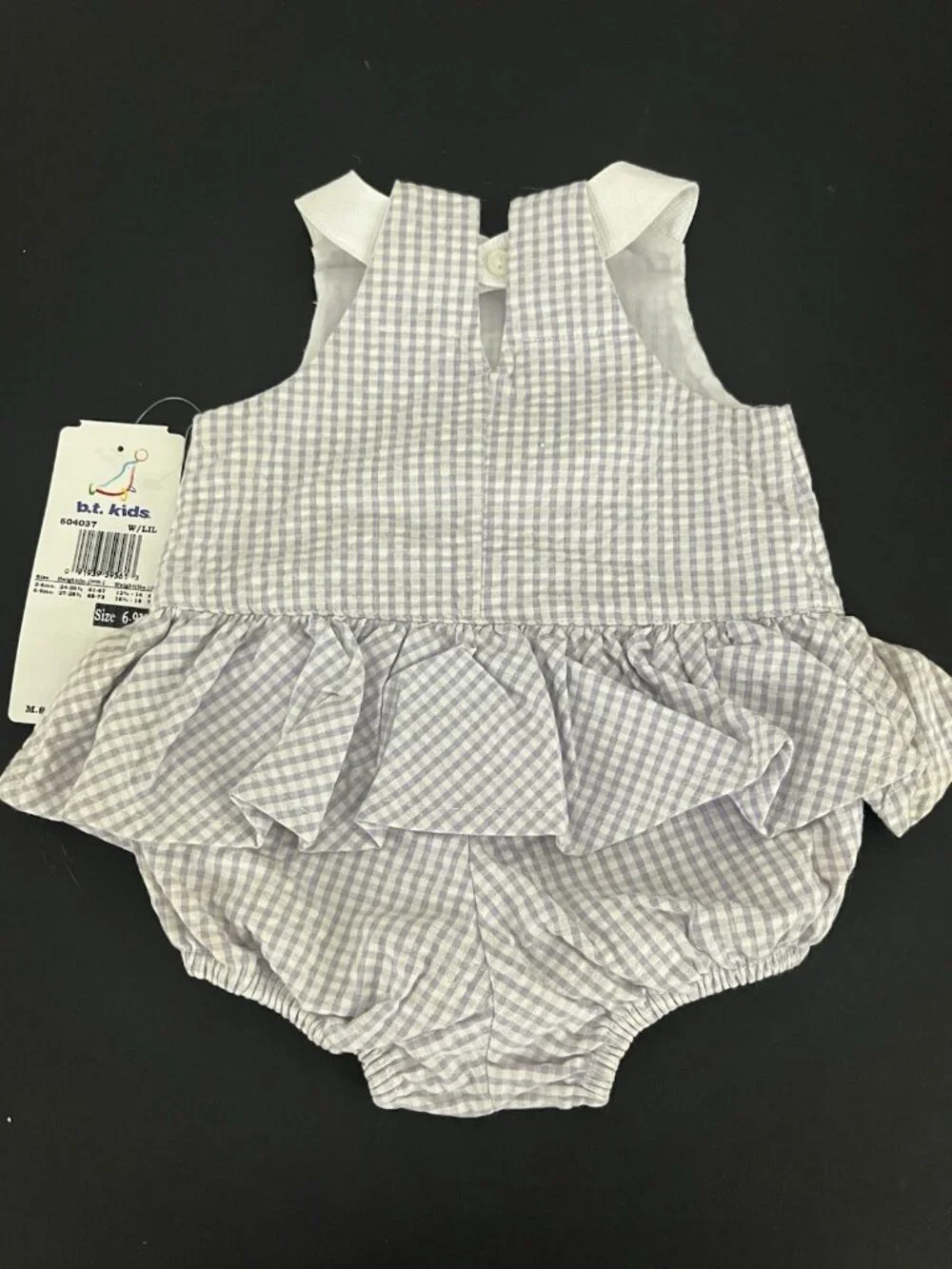 Vintage BT Kids Girl's 6-9 mos Purple Gingham Seersucker Bubble Skirted Romper